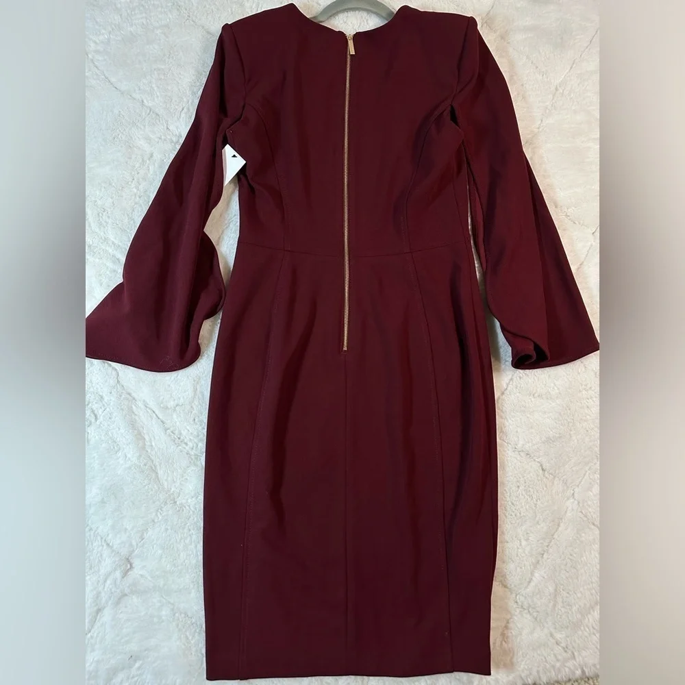 Calvin Klein women’s size 4 maroon dress split sleeve mid length winged sleeve